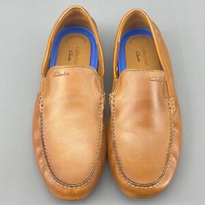Clarks Markman Plain Tan Leather Driving Moccasin Loafer Shoes Men US 11.5